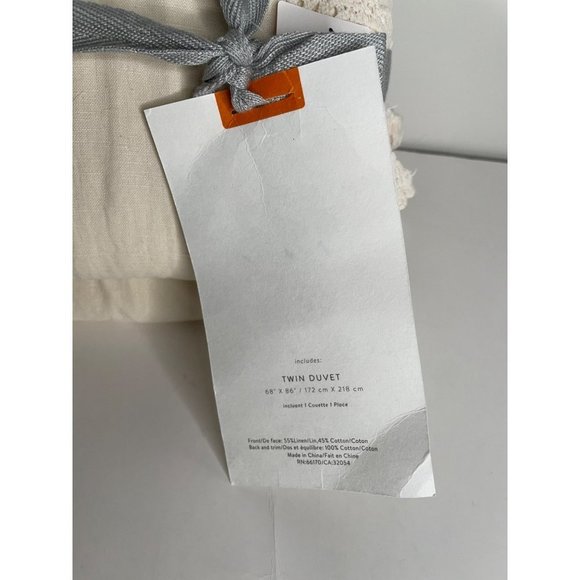 NWT Anthropologie Cream Scalloped Crochet Twin Duvet Cover Linen Cotton - Picture 7 of 7